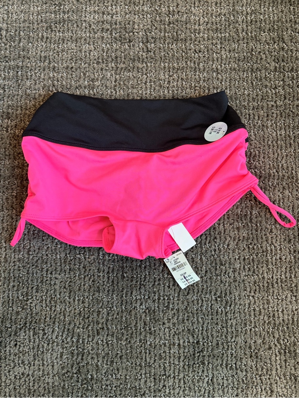 NWT VS PINK Gym to Swim Ruched Bikini Shorts Neon Pink Black - XS - NEW - Picture 4 of 4